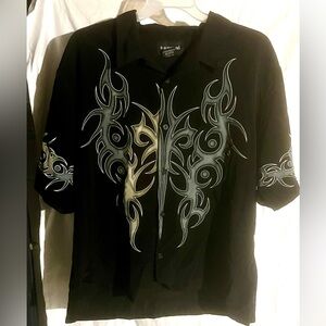 No Boundaries VTG  Y2k Black/White Tribal All Over Print Button Up Shirt SZ:XL